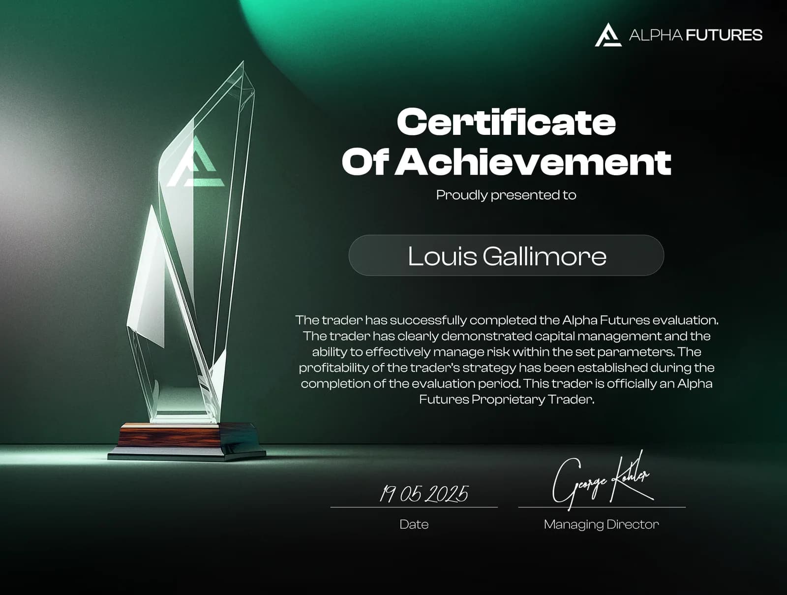 LouisG Trading funded or payout certificate 7