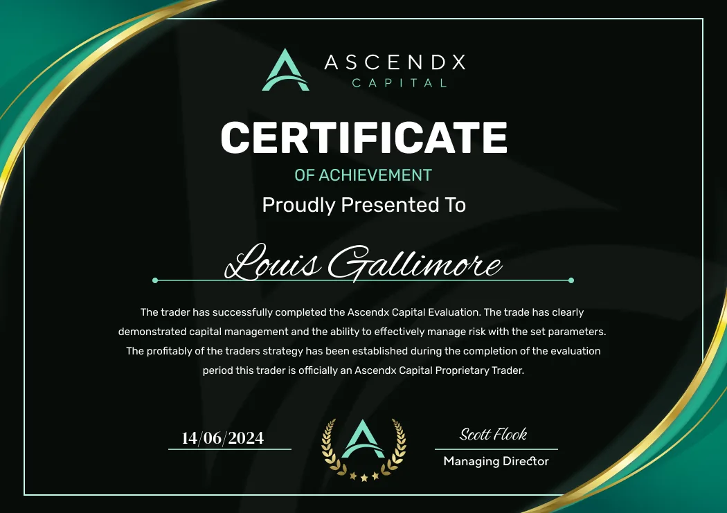 Ascendx Capital Certificate of achievement