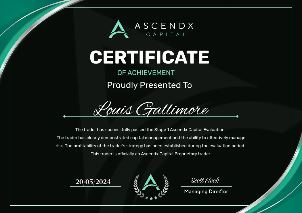 Ascendx Capital Certificate of achievement