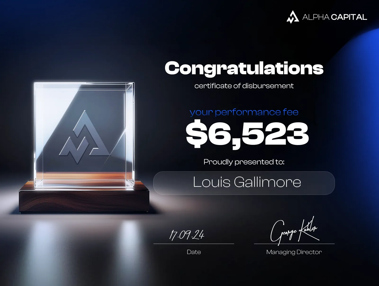 LouisG Trading funded or payout certificate 52